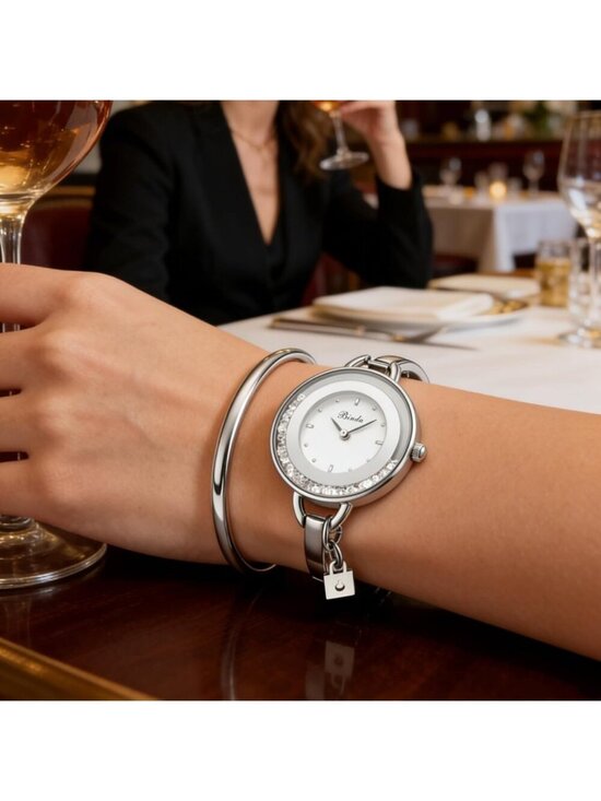 Binda Womens All Silver Quartz Stainless Steel Bracelet Elegant Dial Round Watch main image 9